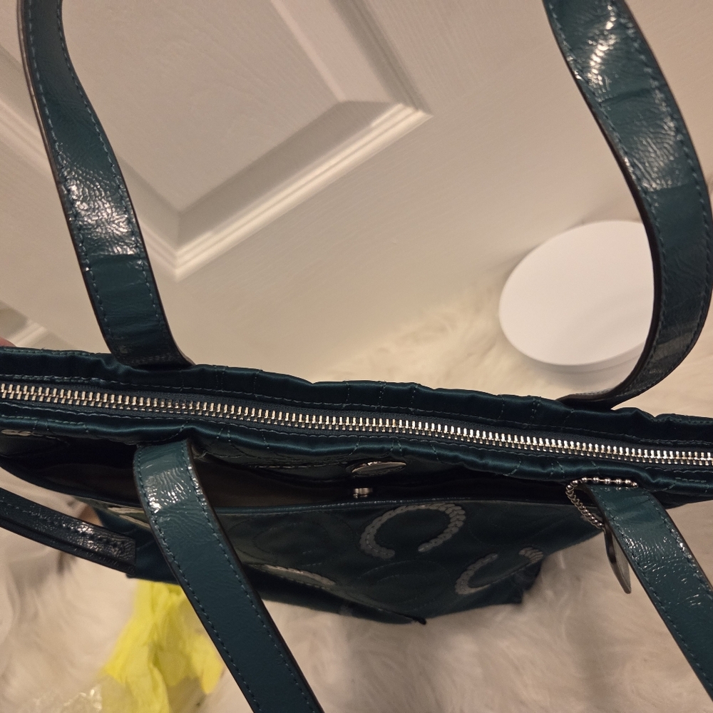 Coach Teal Signature "C" Tote With Sequins - Picture 7 of 9